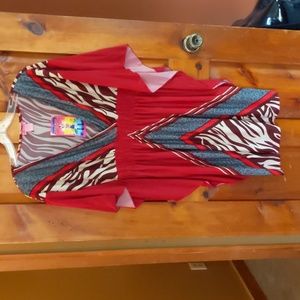 SHE'S COOL* size L flowy flirty cape sleeve elastic waist vneck faux wrap dress.